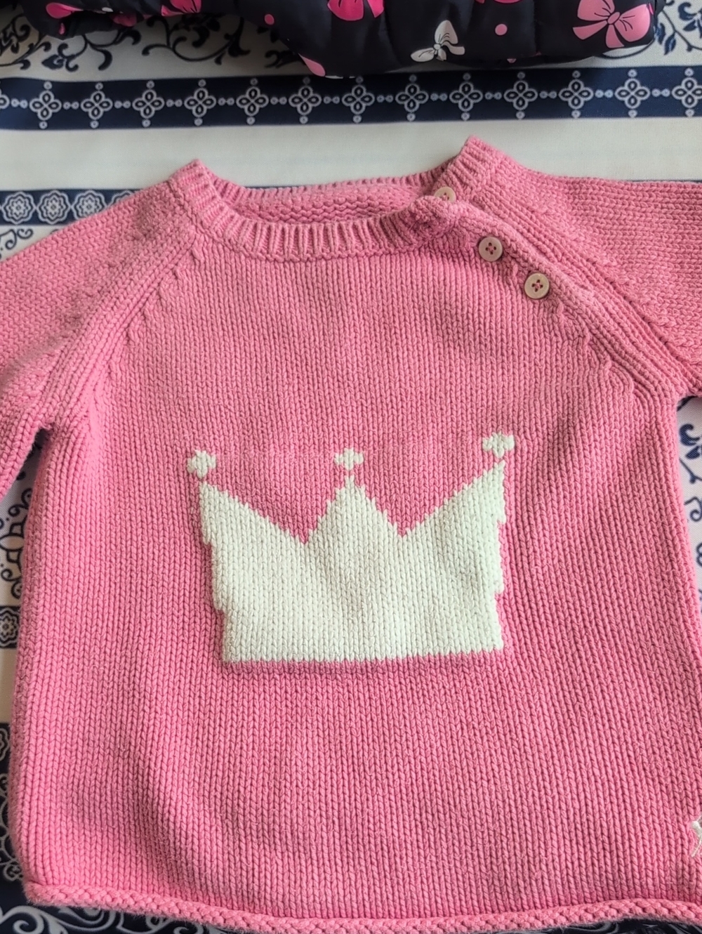 Joules Pink Knit Sweater with White Crown Motif